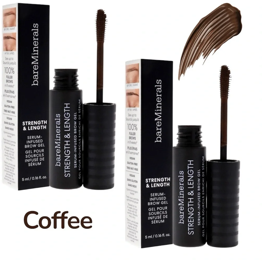 BARE MINERALS STRENGTH & LENGTH SERUM-INFUSED BROW GEL COFFEE 0.16 OZ NIB